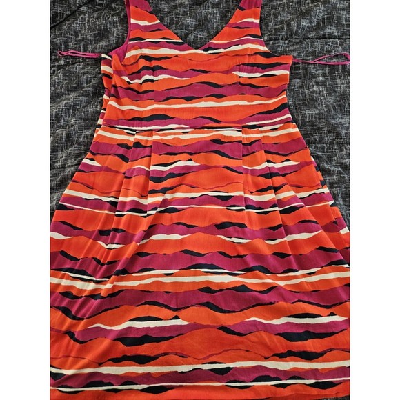 Anne Klein 18W Red Pink Navy Wave Stripe A Line Flare dress Work Cocktail - Picture 3 of 9